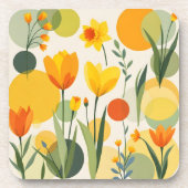黄色とオレンジの抽象芸術春の花 コースター (正面)