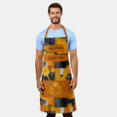 黄色とオレンジの抽象芸術 – キッモダンチはっきりしたン エプロン (着用した状態)