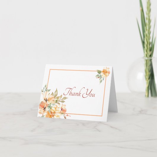 黄色とオレンジの水彩花イラストの感謝カード サンキューカード (正面)