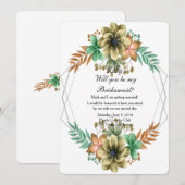 黄色とオレンジの水色のフローラ花嫁 招待状 (正面/裏面)