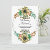 黄色とオレンジの水色のフローラ花嫁 招待状 (スタンド正面)