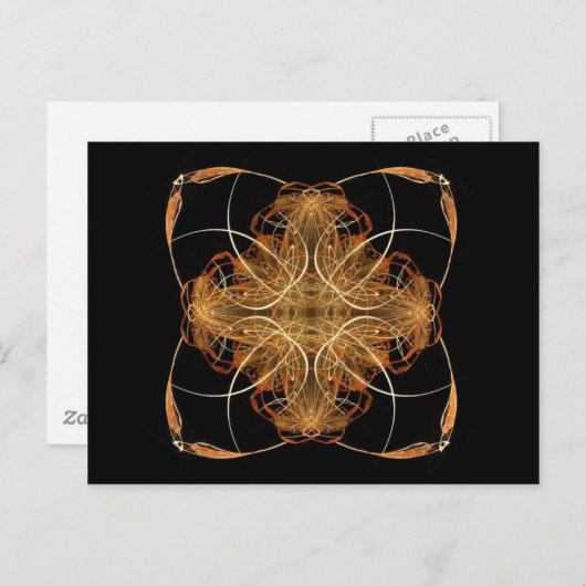 黄色とオレンジの渦巻き枕のようなフラクタルアート ポストカード (正面/裏面)
