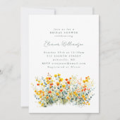 黄色とオレンジの牧草地ワイルドフラワーブライダルシャワー 招待状 (正面)