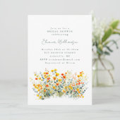 黄色とオレンジの牧草地ワイルドフラワーブライダルシャワー 招待状 (スタンド正面)