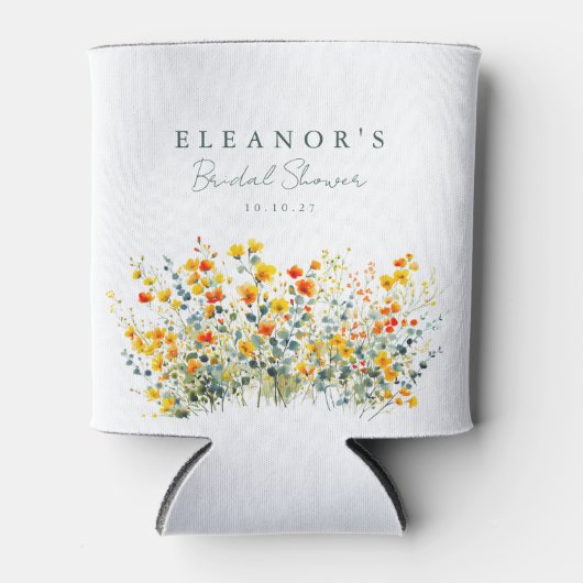 黄色とオレンジの牧草地ワイルドフラワーブライダルシャワー 缶クーラー (正面)