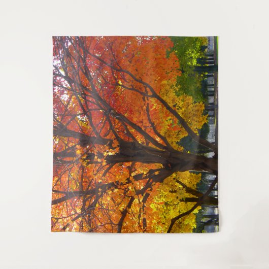 黄色とオレンジの秋の葉の写真 タペストリー (正面)