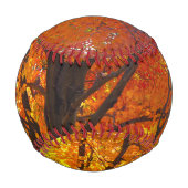 黄色とオレンジの秋の葉の写真 野球ボール (裏面)