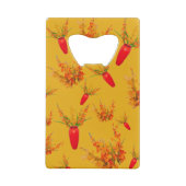 黄色とオレンジの花のパターンで黄色のモノグラム| クレジットカード栓抜き (裏面)