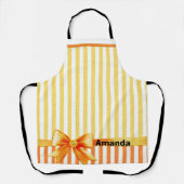 黄色とオレンジストライプ色のパーソナライズされたリボン エプロン (正面)