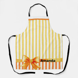 黄色とオレンジストライプ色のパーソナライズされたリボン エプロン