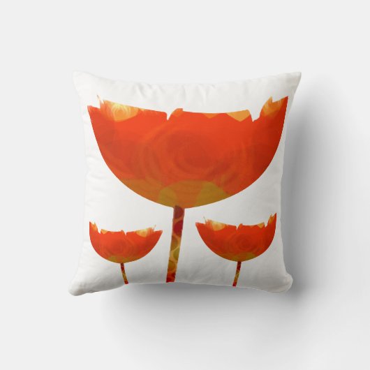 黄色とオレンジモダンのポピーフローラ枕 クッション (裏面)