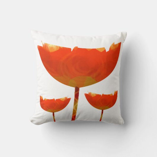 黄色とオレンジモダンのポピーフローラ枕 クッション (正面)