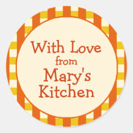 黄色とオレンジ市松模様にのキャンニングのラベル ラウンドシール