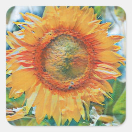 黄色とオレンジ色のひまわり絵画の花 スクエアシール