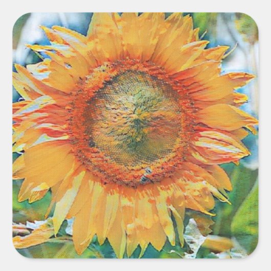 黄色とオレンジ色のひまわり絵画の花 スクエアシール (正面)