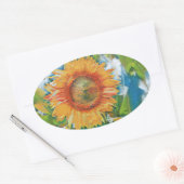 黄色とオレンジ色のひまわり絵画 楕円形シール (封筒)