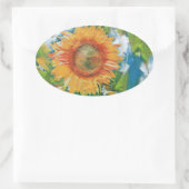 黄色とオレンジ色のひまわり絵画 楕円形シール (バッグ)