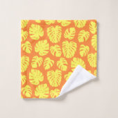 黄色とオレンジ色のモンステラ葉植物植物 バスタオルセット (ウォッシュタオル)