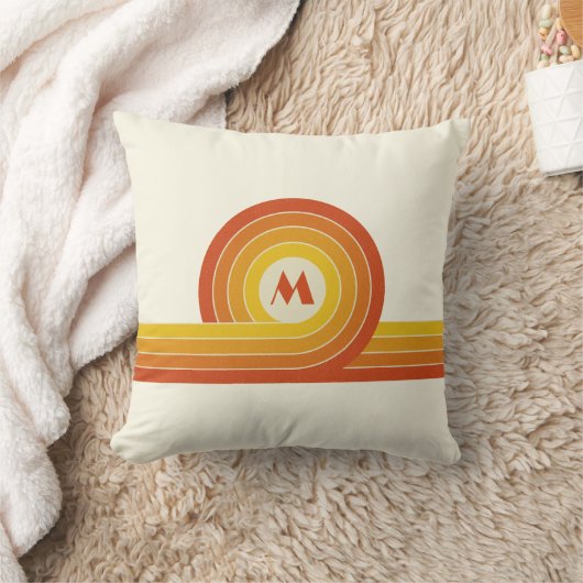黄色とオレンジ色のレトロスタイルの円と線 クッション (ブランケット)
