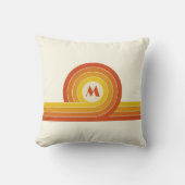 黄色とオレンジ色のレトロスタイルの円と線 クッション (正面)