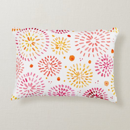 黄色とオレンジ色の可愛い水彩花火 アクセントクッション (裏面)