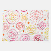 黄色とオレンジ色の可愛い水彩花火 キッチンタオル (横)