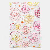 黄色とオレンジ色の可愛い水彩花火 キッチンタオル (縦)