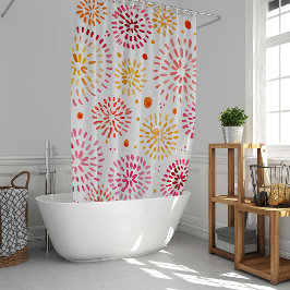 黄色とオレンジ色の可愛い水彩花火 シャワーカーテン