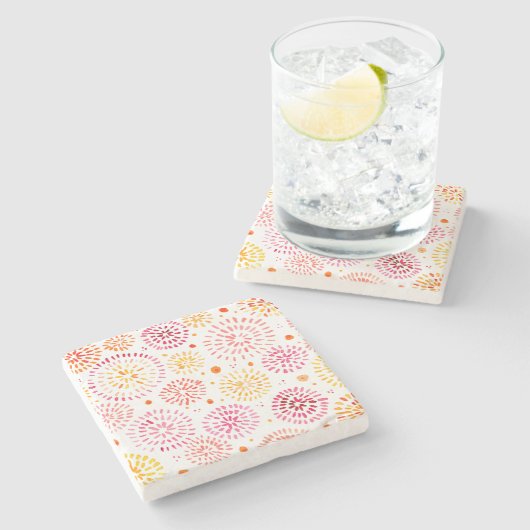 黄色とオレンジ色の可愛い水彩花火 ストーンコースター (横)