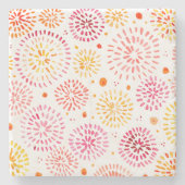 黄色とオレンジ色の可愛い水彩花火 ストーンコースター (正面)