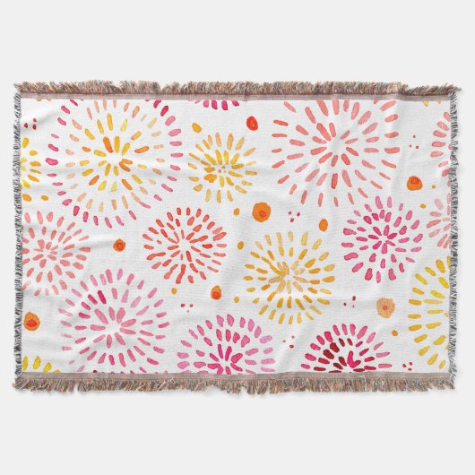 黄色とオレンジ色の可愛い水彩花火 スローブランケット (正面)