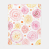 黄色とオレンジ色の可愛い水彩花火 フリースブランケット (正面)