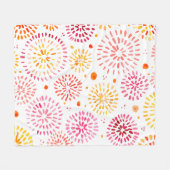 黄色とオレンジ色の可愛い水彩花火 フリースブランケット (正面(横))