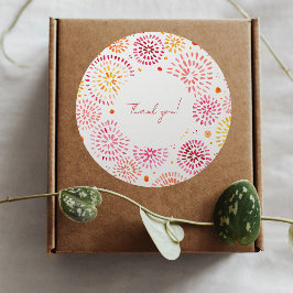 黄色とオレンジ色の可愛い水彩花火 ラウンドシール