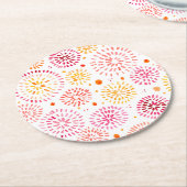 黄色とオレンジ色の可愛い水彩花火 ラウンドペーパーコースター (アングル)