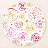 黄色とオレンジ色の可愛い水彩花火 ラウンドペーパーコースター (正面)