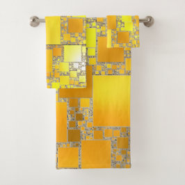 黄色とオレンジ色の四角いバスタオルセット バスタオルセット