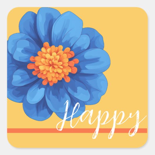 黄色とオレンジ色の幸せな花 スクエアシール (正面)