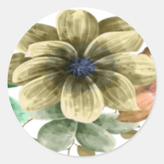 黄色とオレンジ色の水色のフローラのシ結婚ール ラウンドシール (正面)