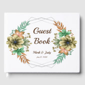黄色とオレンジ色の水色のフローラ結婚の ゲストブック (正面)