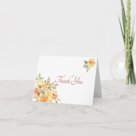 黄色とオレンジ色の水色フローラサンキューカード サンキューカード (正面)