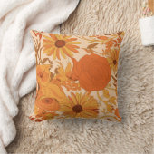 黄色とオレンジ色の花が咲く暖かい秋のフローラ クッション (ブランケット)