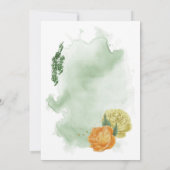 黄色とオレンジ色の花の緑のリース結婚ズ 招待状 (裏面)