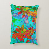 黄色とオレンジ色の花を持つアクアトロピカル アクセントクッション (裏面(縦))