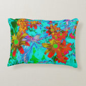 黄色とオレンジ色の花を持つアクアトロピカル アクセントクッション (裏面)