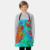 黄色とオレンジ色の花を持つアクアトロピカル エプロン (着用した状態)