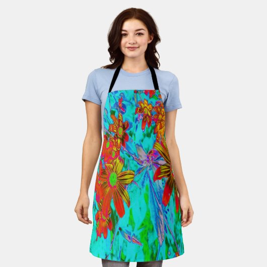 黄色とオレンジ色の花を持つアクアトロピカル エプロン (着用した状態)