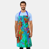 黄色とオレンジ色の花を持つアクアトロピカル エプロン (着用した状態)