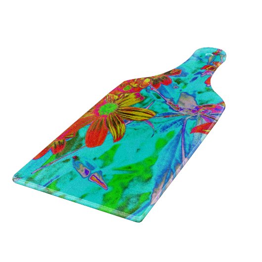 黄色とオレンジ色の花を持つアクアトロピカル カッティングボード (角)