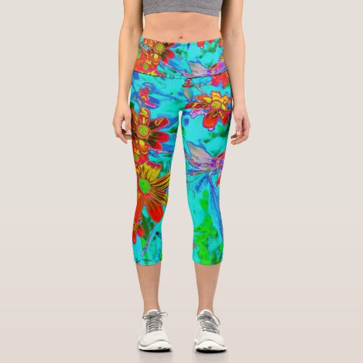 黄色とオレンジ色の花を持つアクアトロピカル カプリレギンス (正面)